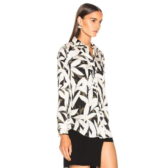 EQUIPMENT Slim Signature Leaf Print Crepe De Chine Button Up Shirt, Size L - Picture 2 of 13